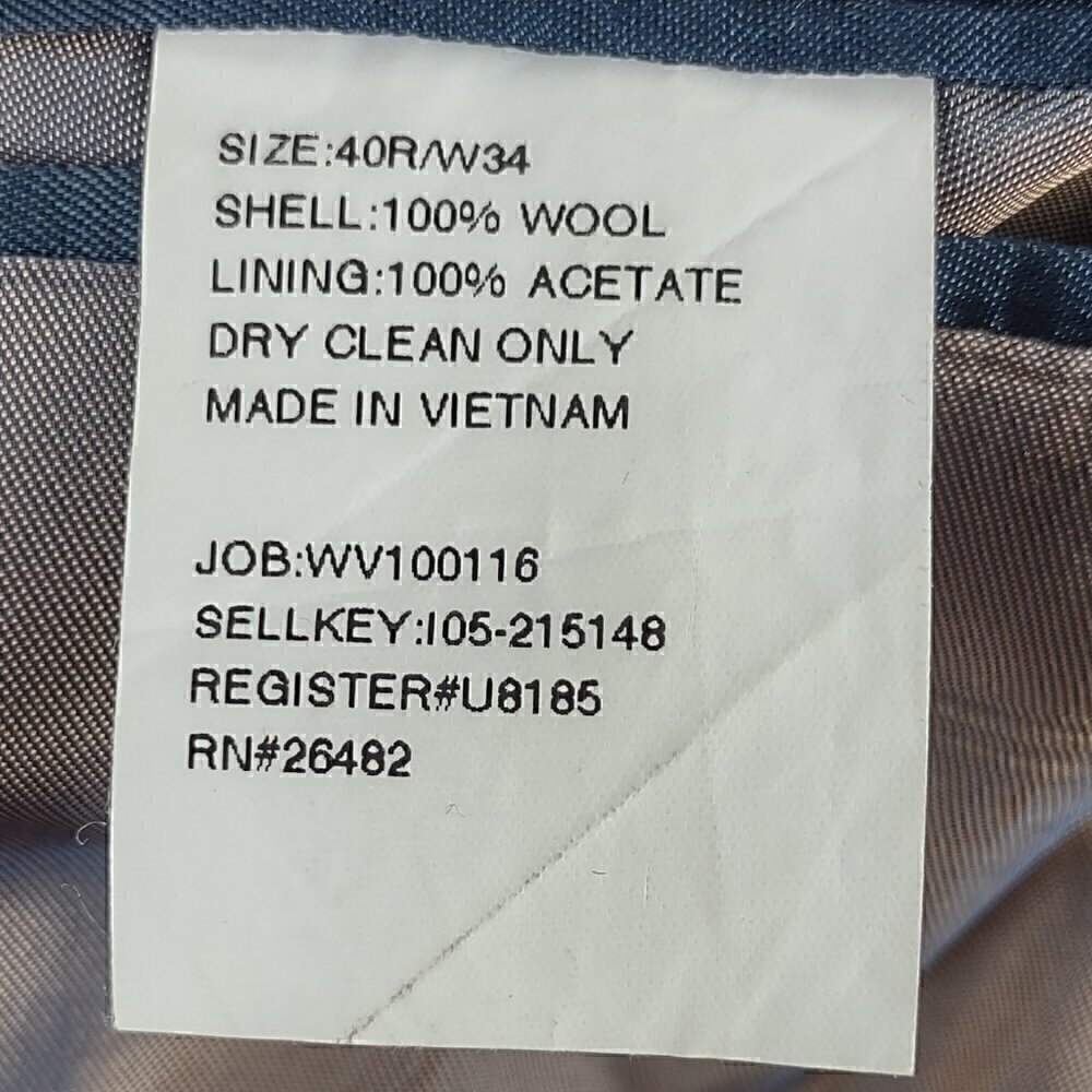 Perry Ellis Portfolio Dark Gray, W Blue Pinstripe 100% Wool Suit Jacket Size 40R - Picture 12 of 12
